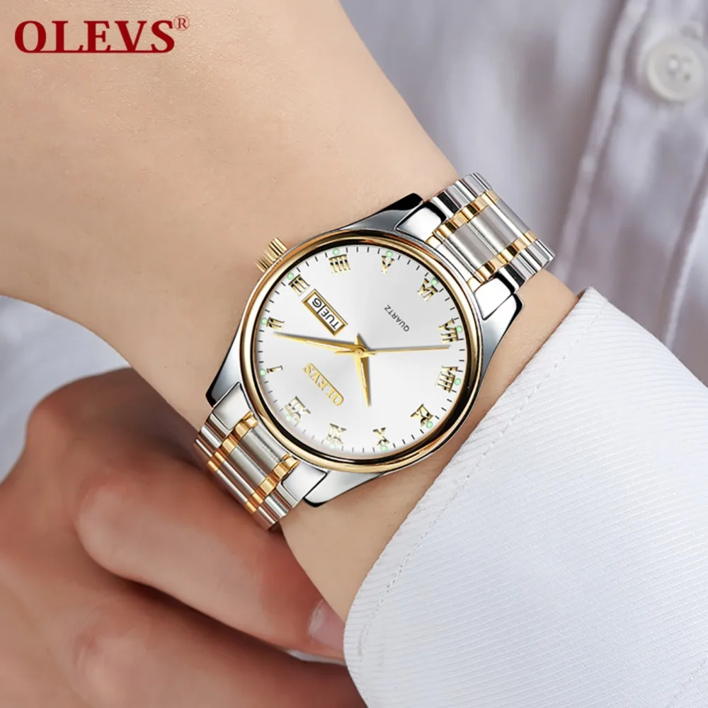 Acheter OLEVS De Luxe Mens Montres À Quartz En Acier Inoxydable Montre Hommes Lumineux pointeur Montre Automatique Semaine Calendrier Montre Bracelet reloj mujer