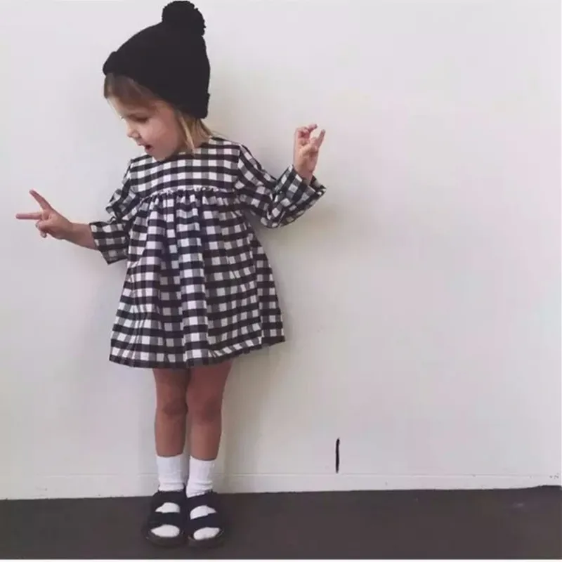 

Plaid Baby Girls Dress Long Sleeve Tops Blouse Dresses Kids Girl Casual Dress Autumn Cotton Children's Clothing