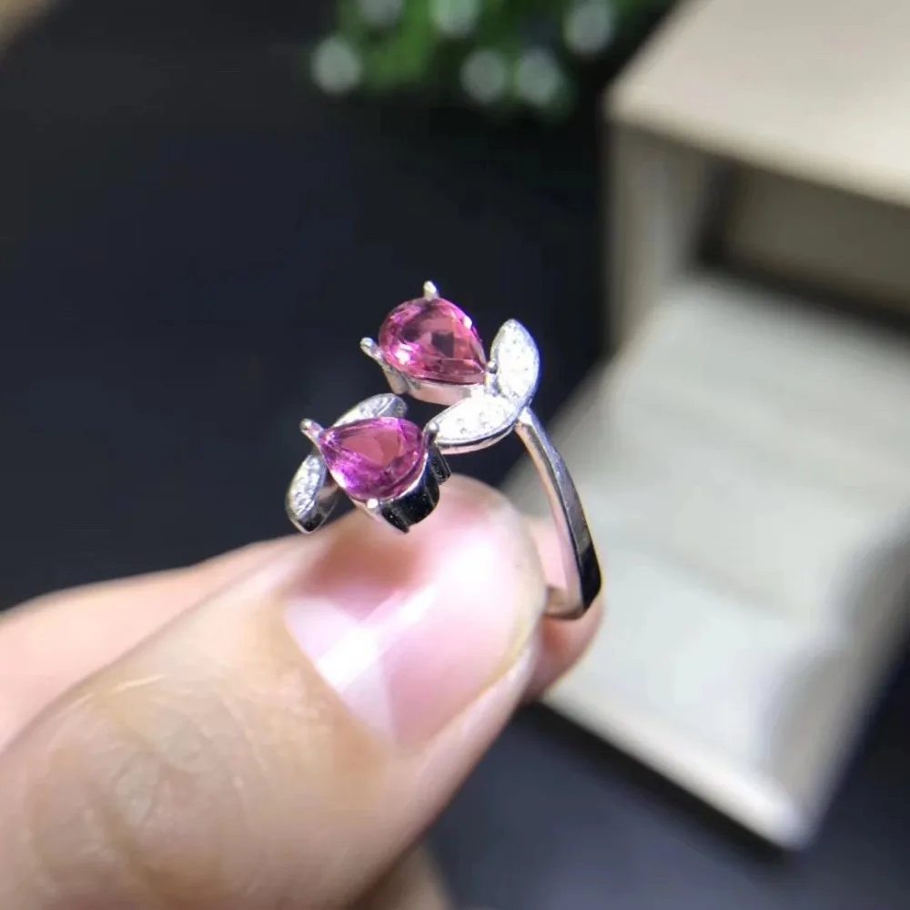 Отличающаяся хорошей устойчивостью Натуральный 5*7 мм розовый кольцо с турмалином s925 стерлингового серебра цветы ювелирные украшения для женщин вечерние природным драгоценным камнем