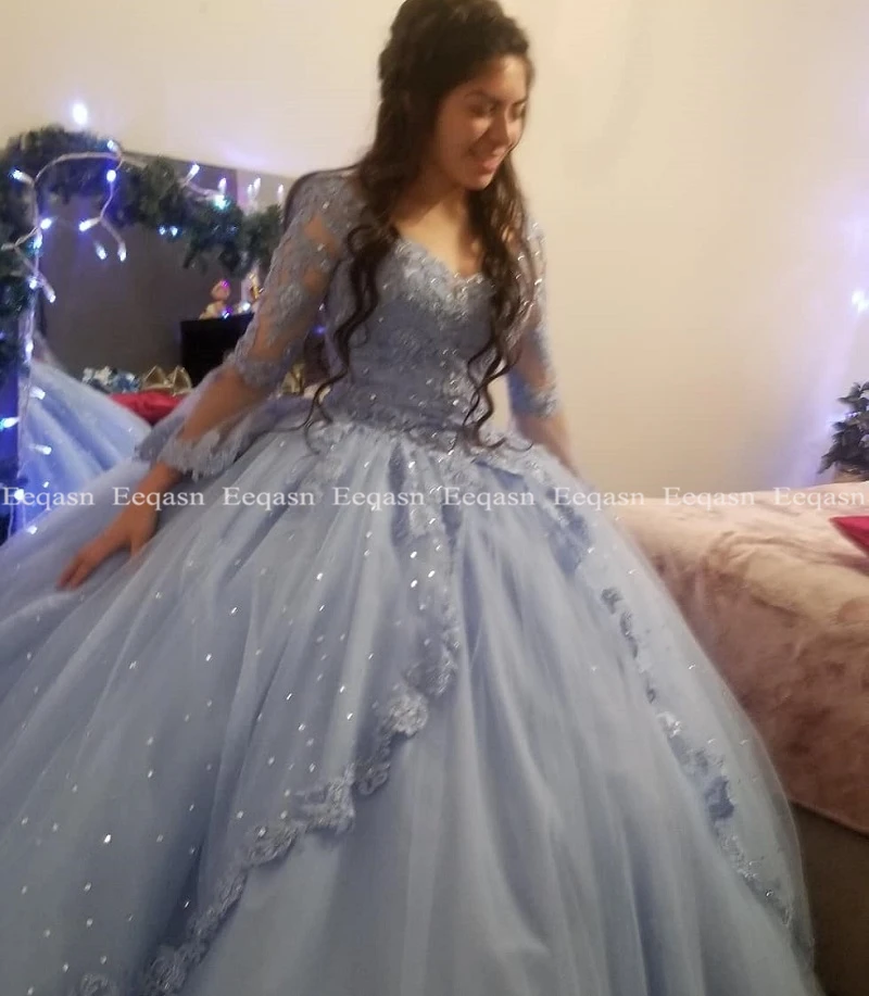 US $141.10 Charming Quinceanera Dresses Ball Gown Long Sleeve Lace Tulle Prom Debutante Sixteen 15 Sweet 16 Dress Vestidos De 15 Anos