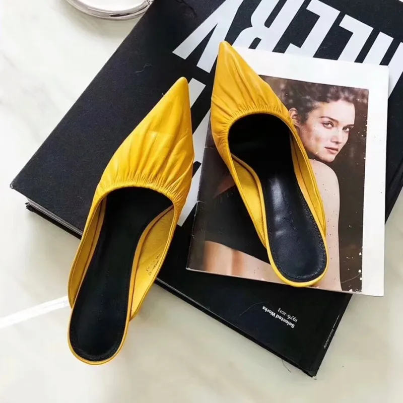 

European standing-point and slouchy slippers for women in summer fashion with half-tufted Bob muller shoes and kitten heels