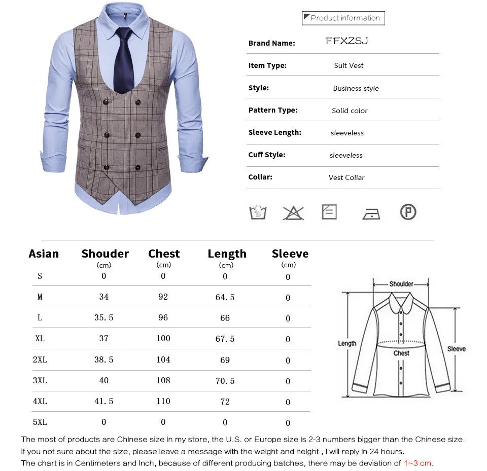FFXZSJ2018 бренд мужской повседневный деловой жилет Высококачественная Мужская одежда мужской повседневный клетчатый высококачественный двубортный жилет
