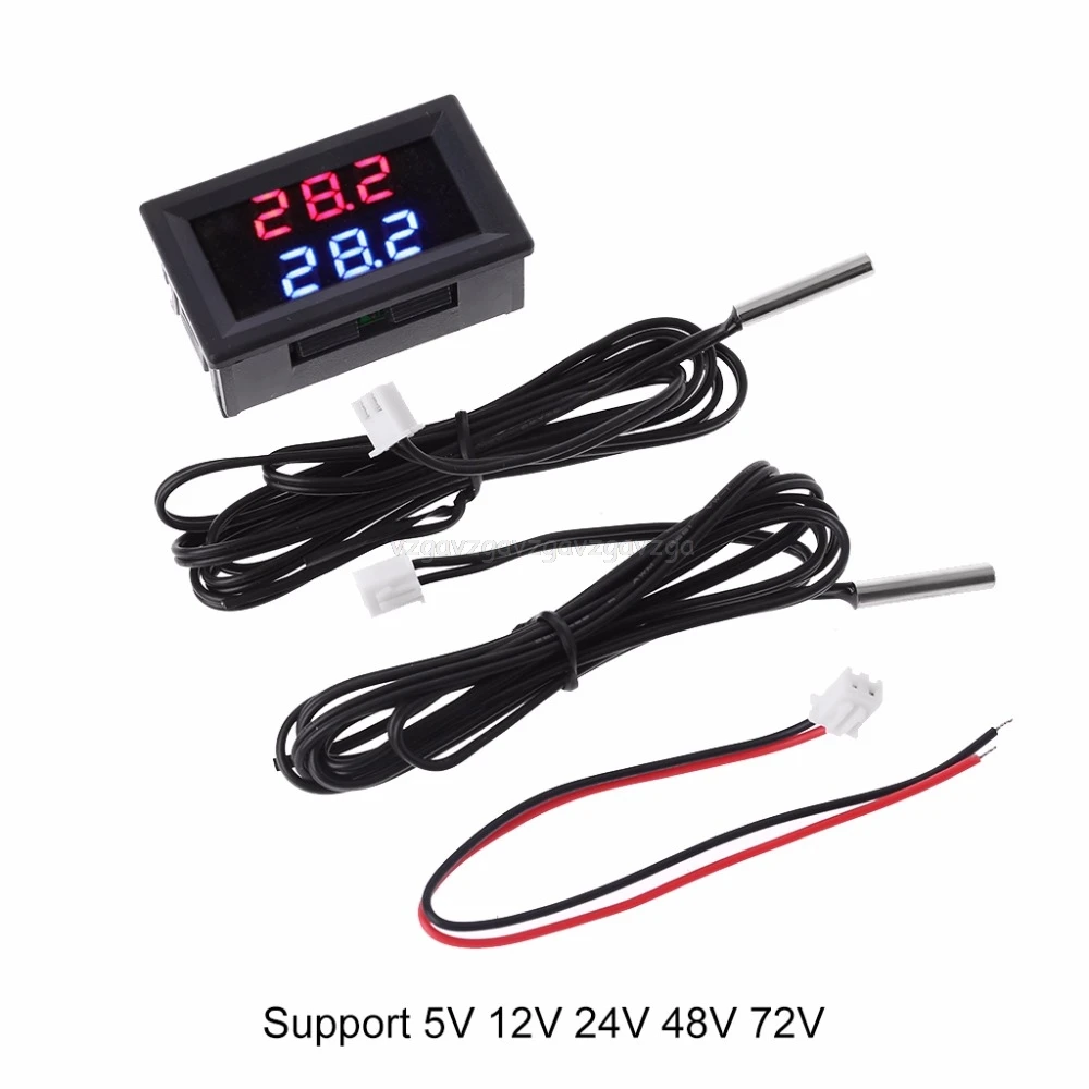 

Digital Thermometer Dual Display DC 5V-80V Thermometer w 2 NTC Waterproof Temperature Sensor 12V 24V 72V Car Motorcycle F16 19