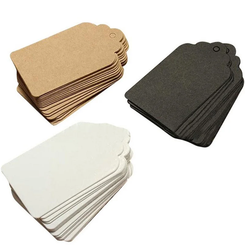 Packaging Label 100pcs Brown Kraft /black/white Paper Tags DIY scallop Label Wedding Gift Decorating