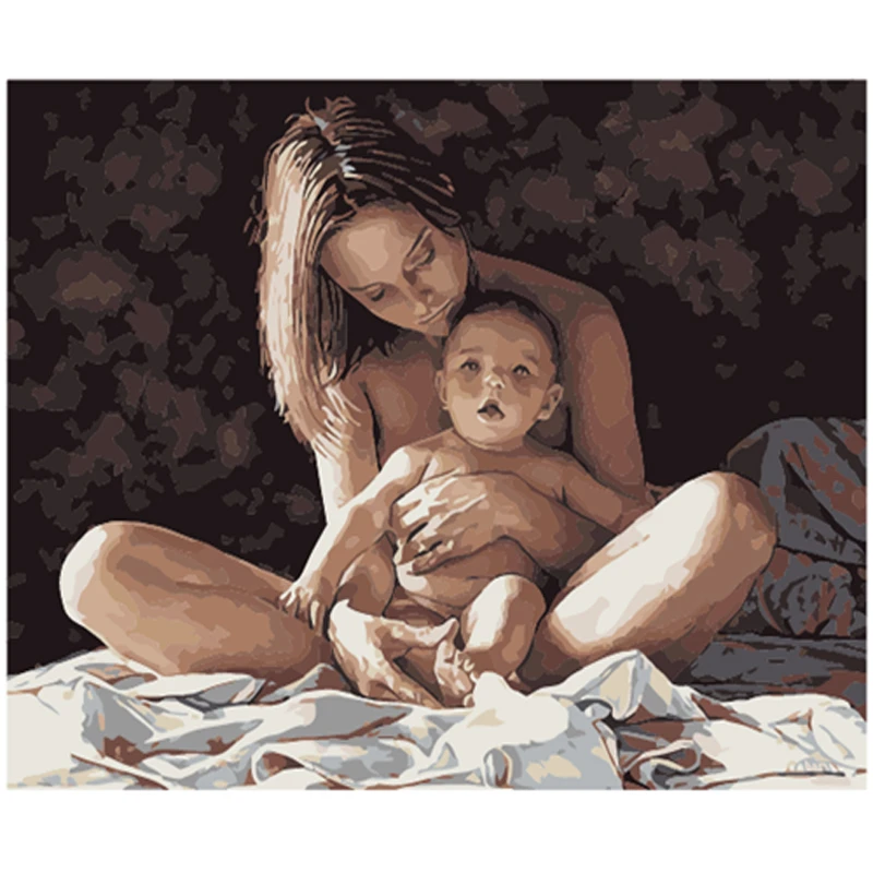 Yikee 装飾キャンバス絵画 数字でペイント母親と赤ちゃん Paint By Number Aliexpress