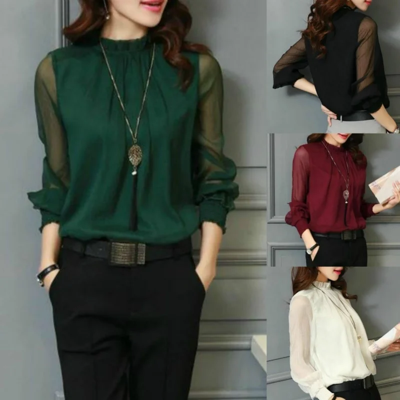 

Plus Size XXXL Chiffon Blouse 2019 Spring Fashion Women Top Long Sleeve Shirts Elegant Lady Blouses Casual Solid Color Blusas