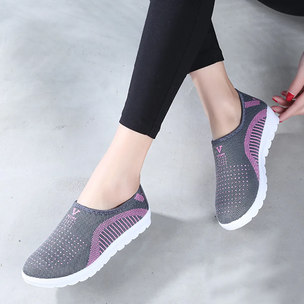 

Women's Mesh Flat shoes patchwork slip-on Cotton Casual shoes for woman Walking Stripe Sneakers Loafers Soft Shoes zapato