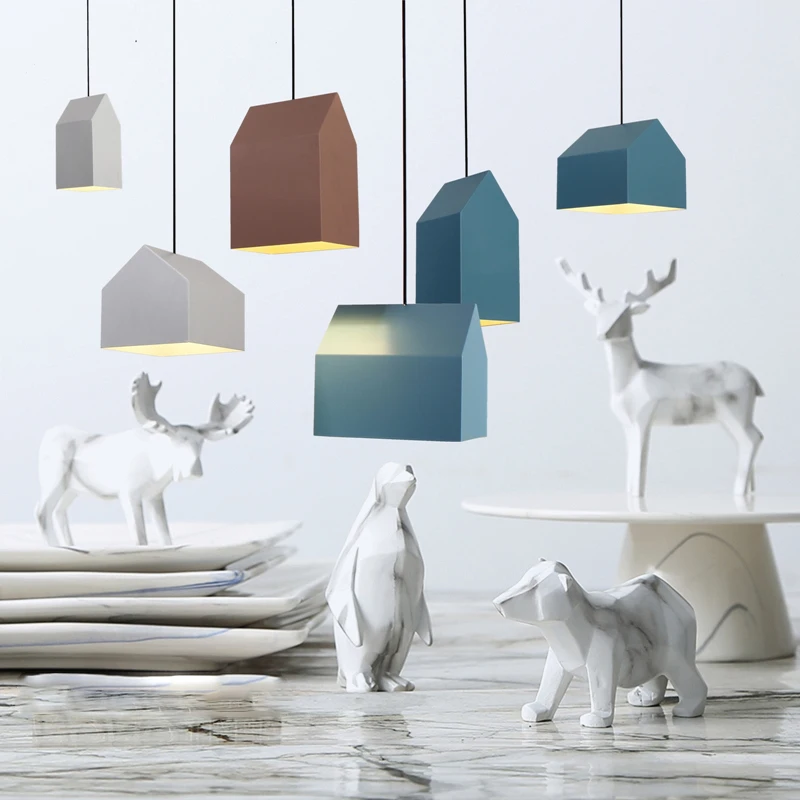 

Colorful LED Nordic House Geometry Pendant Light Loft Lamp Creative Minimalist Modern Kitchen Bedroom Home Lighting Art Decor