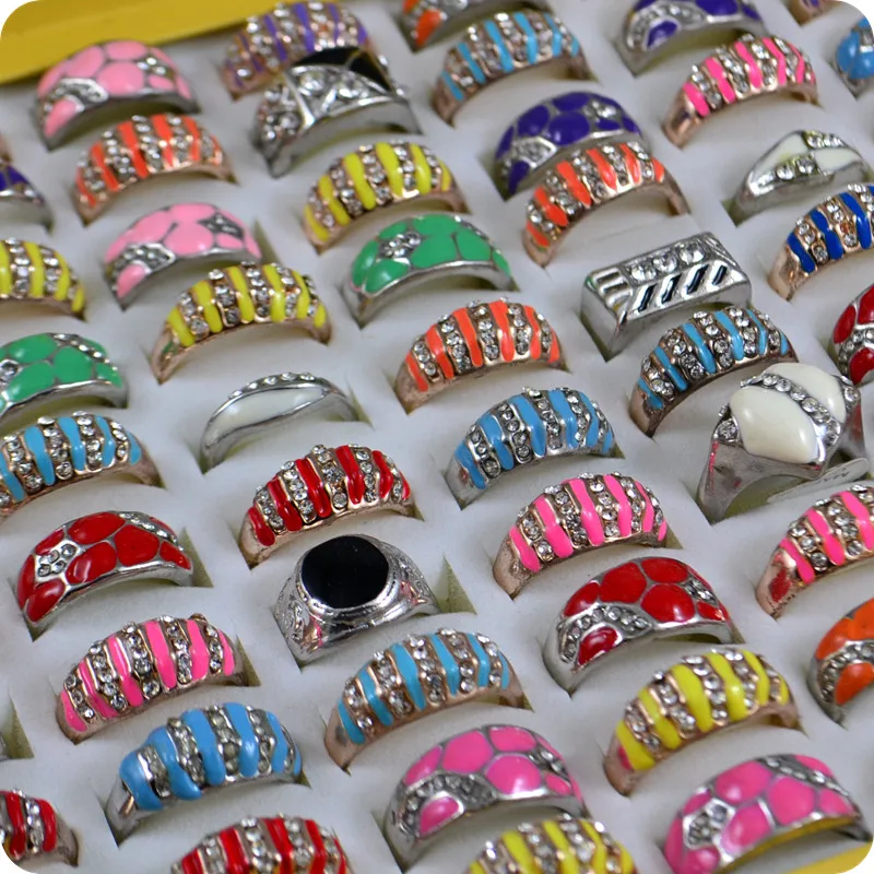 25x Mixture Enamel Rings Crystal Rhinestone Alloy Costume Ring Fashion