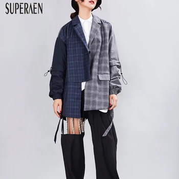 

SuperAen 2019 New Fashion Women Suit Jacket Wild Casual Plaid Stitching Jacket Female Autumn and Spring Women Clothing