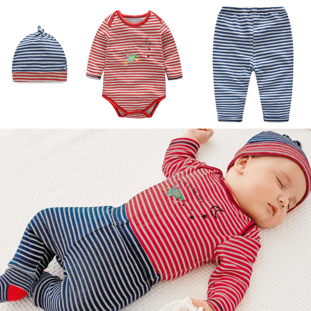 2017 Summer Baby Boy Clothing Sets Newborn Baby Boys Clothes Cotton Stripe Pattern Long Sleeve