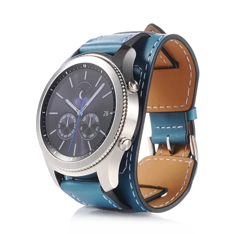 22 мм ремешок из натуральной кожи для Samsung Galaxy Watch 46 мм кожаный Браслет-манжета Замена для Gear S3 AMAZFIT часы браслет - Цвет ремешка: Sky blue