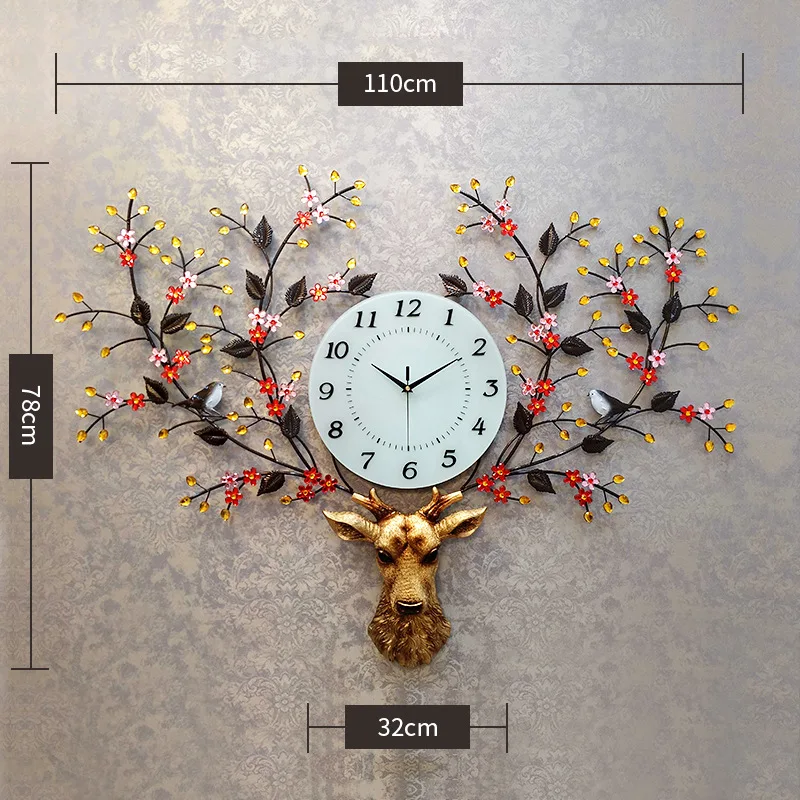 Нордическая голова оленя Статуэтка для декора талисман металлические настенные часы для гостиной бесшумные декоративные часы украшение дома аксессуары Рождество