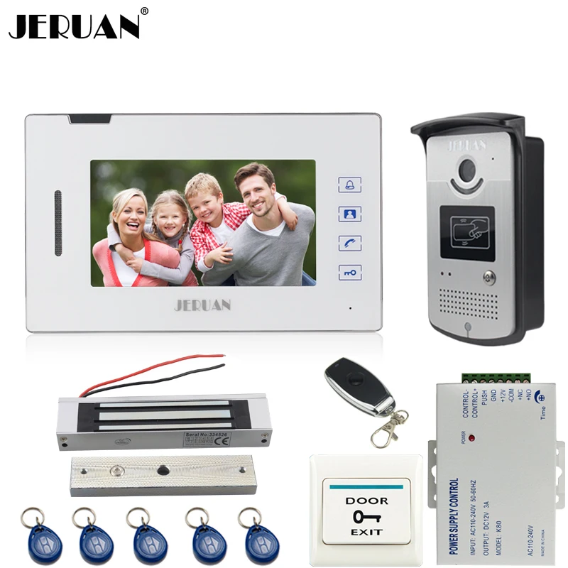 

JERUAN luxury 7`` color video door phone intercom system access control system 700TVL IR Night Vision Camera+Magnetic lock