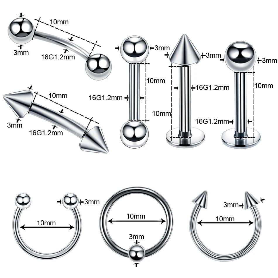 8pcs/lot Steel Ear Piercings Nose Ring Lip Ring Eyebrow Piercings Ear Helix Ring Captive Bead Rings Body Jewelry Piercings Lot