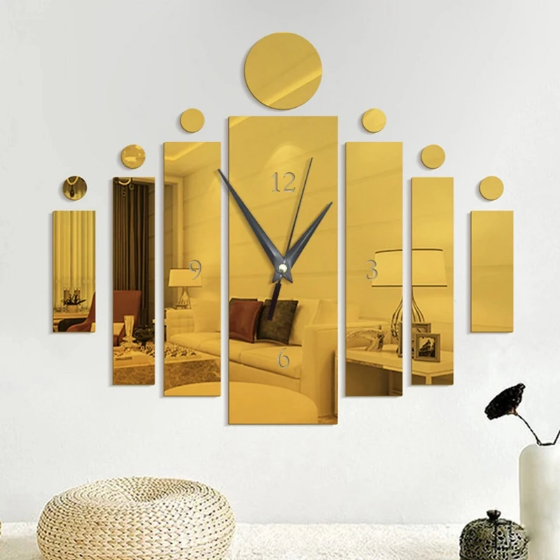 Large Wall Watches Modern Art Creative Quartz Silent DIY Acrylic Mirror Cylinder Wall Clock for Home Decoration 50x60cm