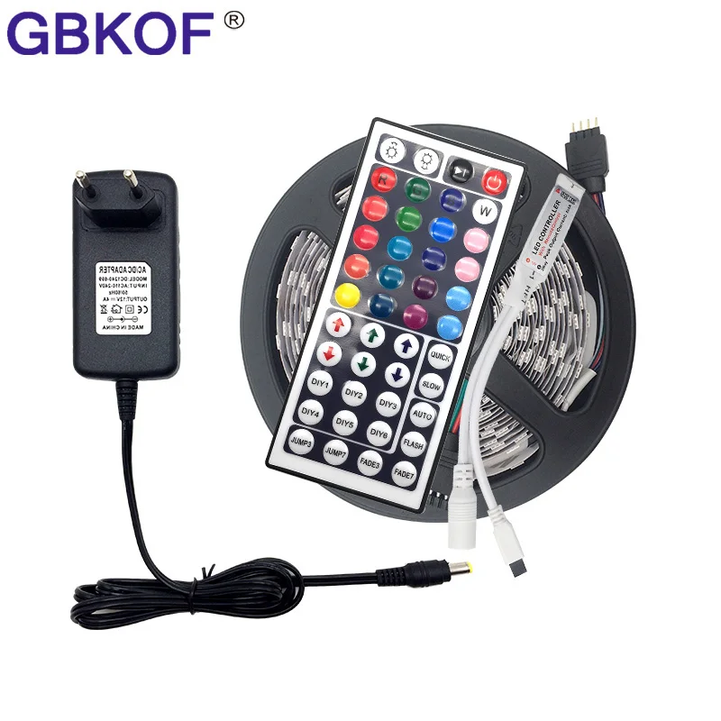 

5M 10M SMD5050 RGB LED Strip led Light tape diode 220V Waterproof 60leds/m led flexible light controller DC 12V adapter set