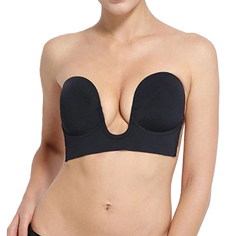 DODOING Deep U Sexy Fashion Invisible Bra Strapless Self Adhesive Push-up Bras for Women Seamless Backless Bralette Underwear