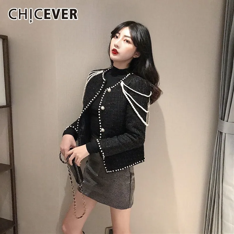 CHICEVER летние элегантные корейские с блестками жемчугом женские куртки круглым