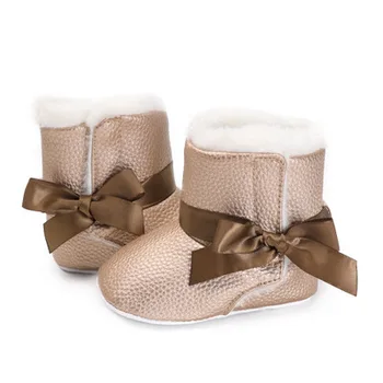

Infant Toddler Princess Girls Soft Soled Anti-slip Booties Footwear Winter Super Warm Newborn Baby Prewalker Fur Bow Boots