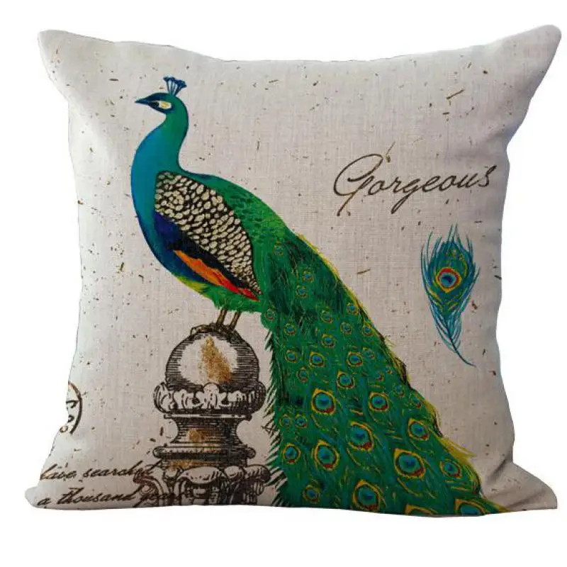 

Retro Peacocks Chair Cushion Sofa Car Seat Linen Cotton Decorative Waist Pillow Seat Cushions Kitchen Chairs Coussin Emoji