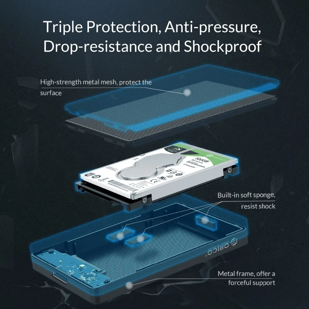 ORICO 2.5 Inch HDD Case SATA to USB C Full Mesh HDD Enclosure For Samsung Seagate Hard Disk Drive Box External HDD SSD Adapter