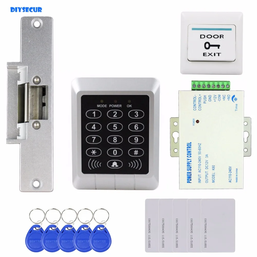 DIYSECUR Full Complete 125KHz Rfid Reader Keypad Card Door Access Control Kit + Strike Lock For Office / Home Improvement DIYSECUR Full Complete 125KHz Rfid Reader Keypad Card Door Access Control Kit + Strike Lock For Office / Home Improvement