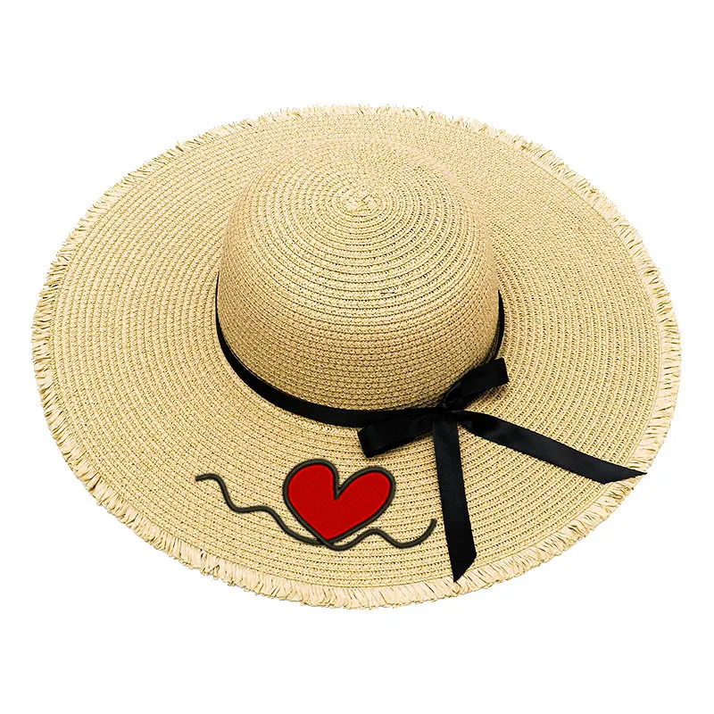 Вышивка на заказ изготовленный на заказ логотип текст ваше имя Для женщин шляпа от солнца с большими полями соломенная шляпа с плоской подошвой, уличные пляжные шляпы Летние Кепки дропшиппинг