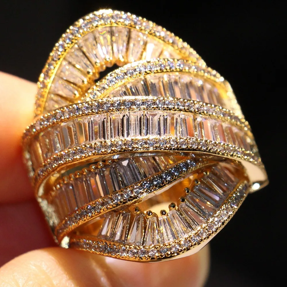 Новое поступление,, винтажное модное ювелирное изделие, 925 серебро и золото, полное покрытие, принцесса 5А CZ вечность, обручальное широкое кольцо