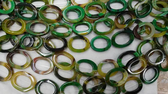 

larger 28x35mm full strand natural agate onyx round oval loop circles Donut stone green yellow red white black mix bead necklace