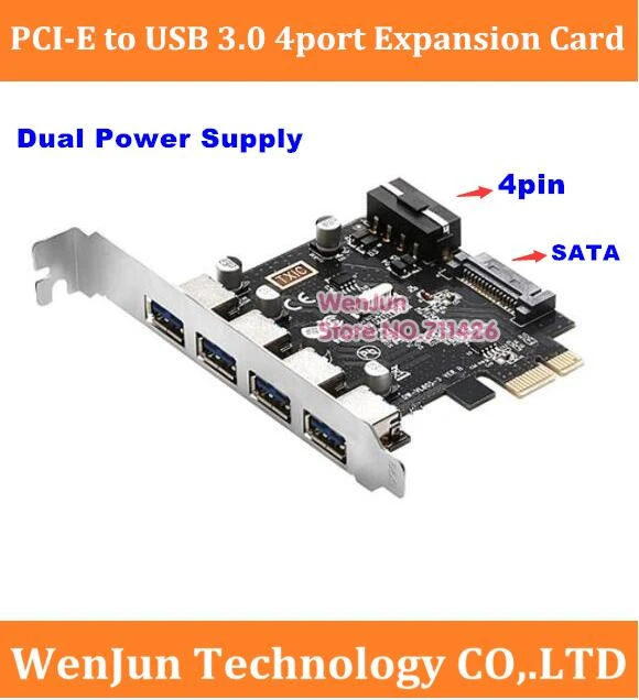 New Dual Power Supply Usb 3 0 Pci Express Expansion Card Adapter Vl805 Chip Pci E To 4 Port Usb3 0 To Pcie Control Card For Pc Add On Cards Aliexpress
