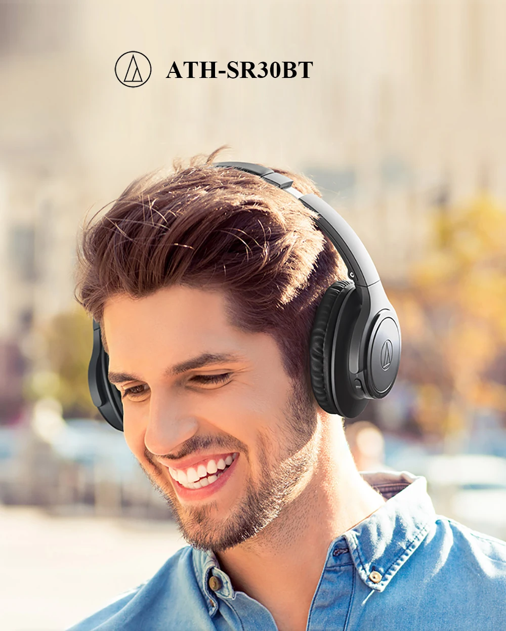 Audio-Technica ATH-SR30BT, беспроводные Bluetooth наушники, Bluetooth 5,0 поворачивающийся складывающийся музыкальный наушник