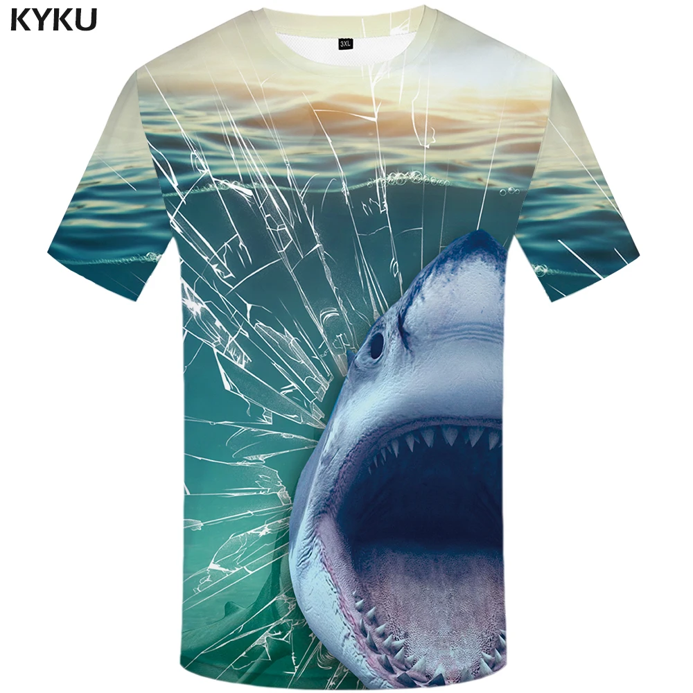 

KYKU Brand Shark T-shirts Men Animal Tshirt Homme Ocean Tshirts Casual Harajuku Print War T shirt 3d Short Sleeve Graphic