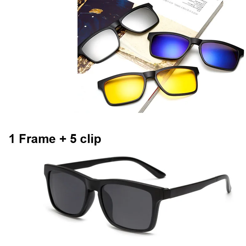 

With 5 clip on Polarized Sun clips Magnetic Adsorbent Glasses Frame Men Optical Spectacle Frame Women myopia eyeglasses frame