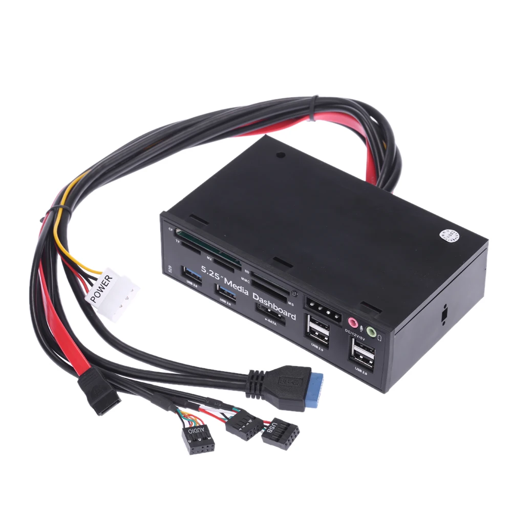 

5.25"All-in-One Media Dashboard Multi-Function Front Panel Card Reader USB 2.0 and USB 3.0 ESATA Black Color