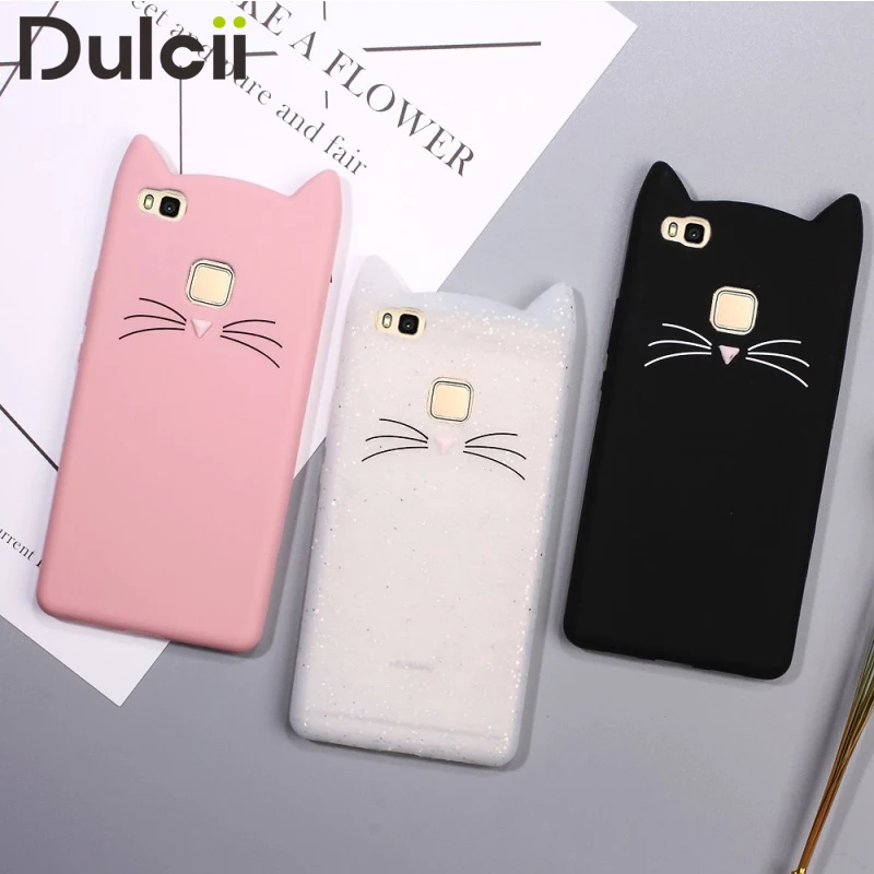 DULCII Phone Case for Huawei P10 Lite P9 P8 2017 Cover cat funda coque Silicone Cute Smartphone 3D Cat Bag |