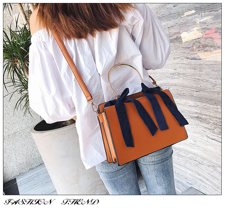 Модная маленькая квадратная сумка из искусственной кожи с бантом, женские сумки, бархатная контрастная цветная сумка через плечо, Женская Корейская сумка через плечо для женщин