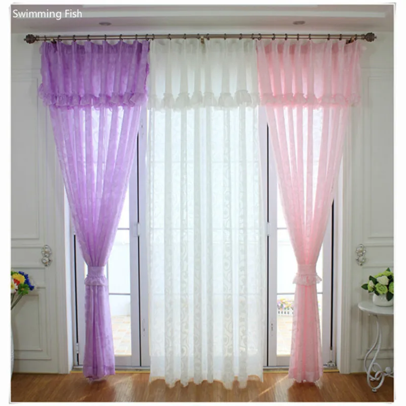 

1 piece garden curtains for girl's living room, window screening romantic blind white,pink,purple lace yarn/tulle curtain