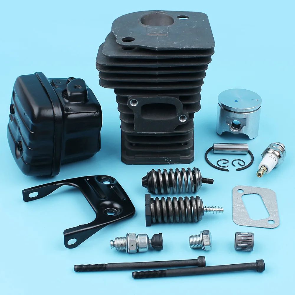 

42mm Nikasil Plated Cylinder Piston Muffler AV Buffer Spring Kit For Jonsered CS 2141 2145 Chain Saw Candle Decompression Valve