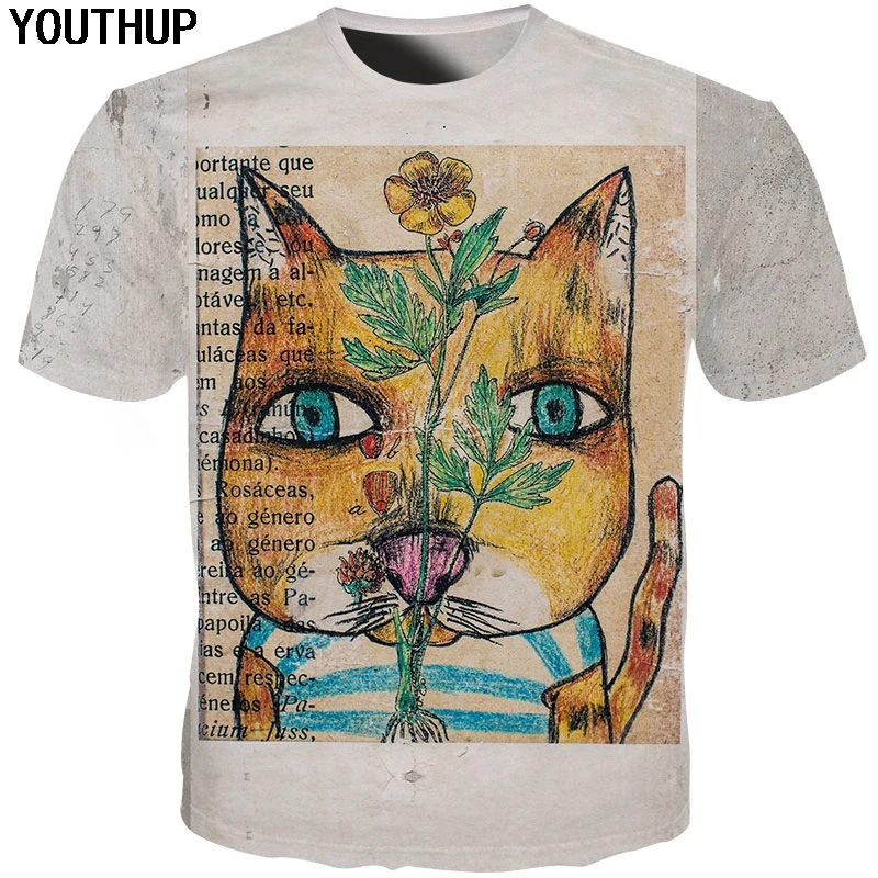 Футболка YOUTHUP мужская с 3d рисунком кота модная повседневная тенниска принтом