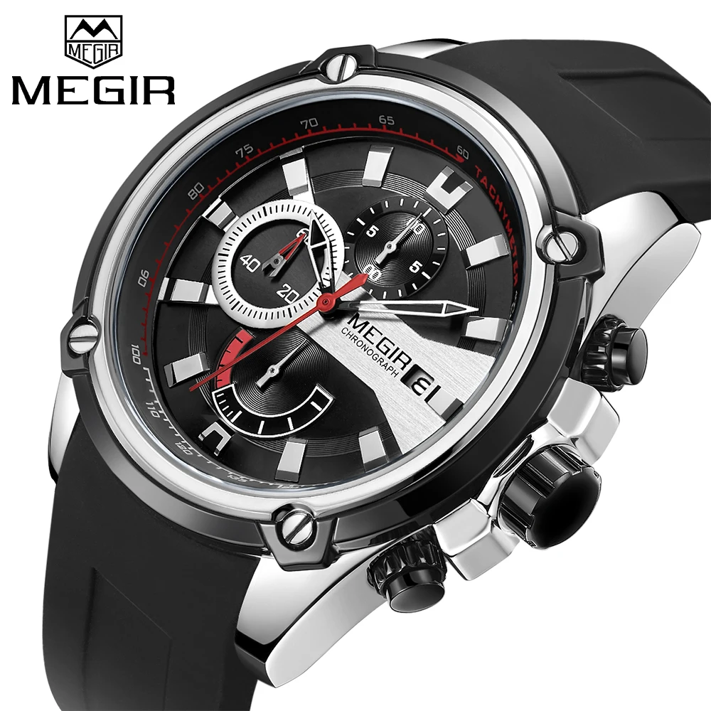 

MEGIR Fashion Sport Men Watch Relogio Masculino Brand Silicone Army Military Watches Clock Men Quartz Wrist Watch Hour Time Saat