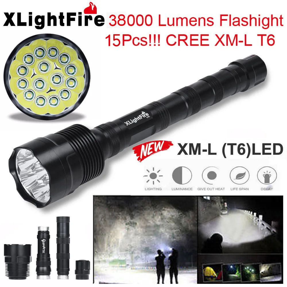 Лидер продаж XLightFire 30000 люмен 16x CREE XML T6 5 Режим 18650 супер яркий светодиодный фонарик анти-абразивной Алюминий водонепроницаемый - Цвет: 15 LED