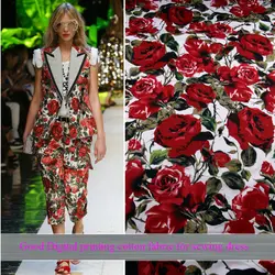 145 см Широкий красивый цифровая печать хлопоковая ткань красная роза платье лоскутное Patchwok DIY Вышивание юбка для девочек/одежда