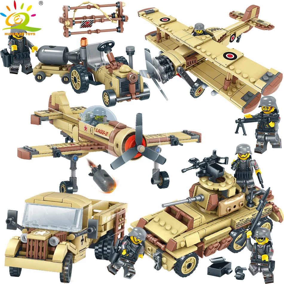 HUIQIBAO TOYS Army WW2 Combat Troops Building Blocks Compatible Legoed Military Trucks helicopter Tank Bricks For Children Boy