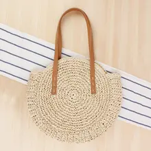 

2018 New Natural Ladies Round Shape Tote Hand-woven Big Vintage Straw Bag Popularity Straw Women Shoulder Bag Beach Holiday Bag