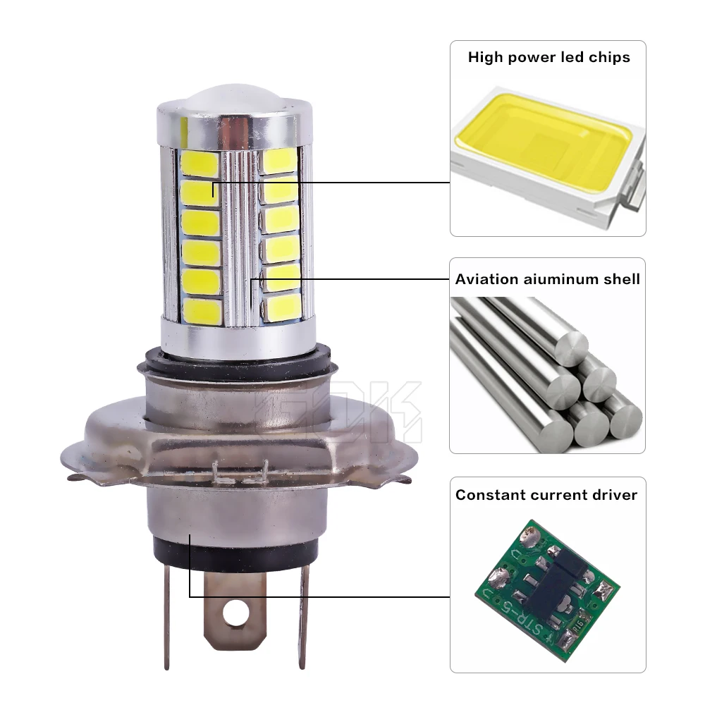 1 шт. автомобильная светодиодная противотуманная фара H4 33smd 5730 светодиодный чип 30 Вт автомобильный двигатель мотоцикла H7 h11 9006 h4 светодиодный головной светильник для вождения противотуманный светильник