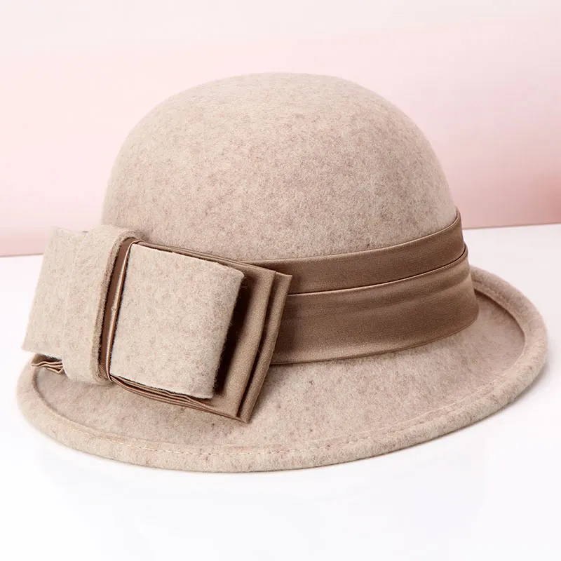 Женская шерстяная шляпа Fedoras Женская осенне-зимняя британская ретро-шляпки с бантом Студенческая досуг-Кепка для бассейна шерстяная фетровая шапка для шляпа для рыбалки B8964