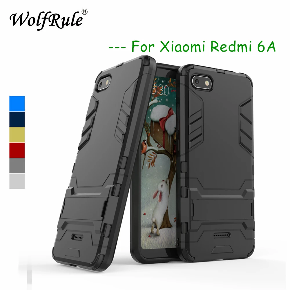 

WolfRule Case Xiaomi Redmi 6A Cover Rubber + Hard Plastic Kickstand Back Case For Xiaomi Redmi 6A Phone Fundas Xiomi Redmi 6A {