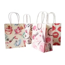 50 unidades/lote de bolsas de papel impresas con patrón de cosméticos de 15x18cm con asa, bolsas de regalo, recuerdo de fiesta, bolsas de embalaje y almacenaje de boda