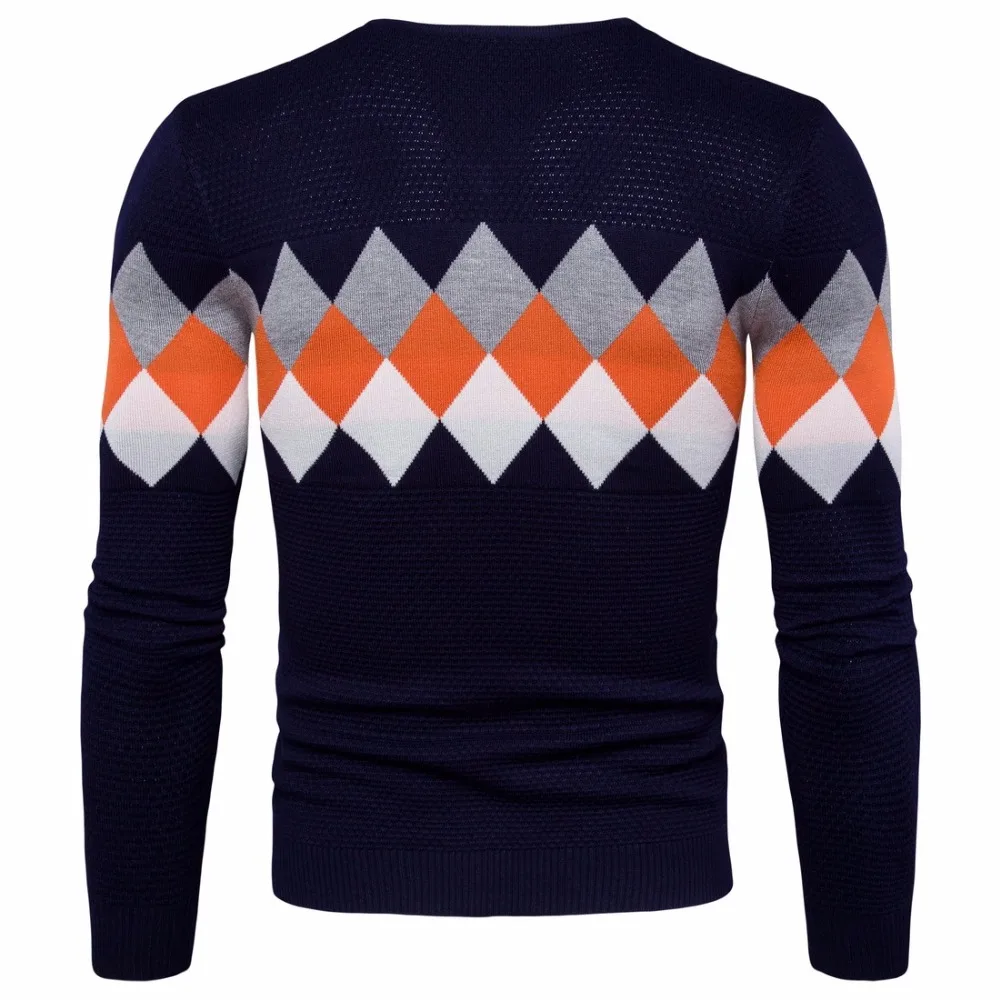 2019 модный мужской сшивание цвет тонкий длинный рукав свитер для мужской на зиму и осень мужской хлопок v-образный вырез решетки стиль